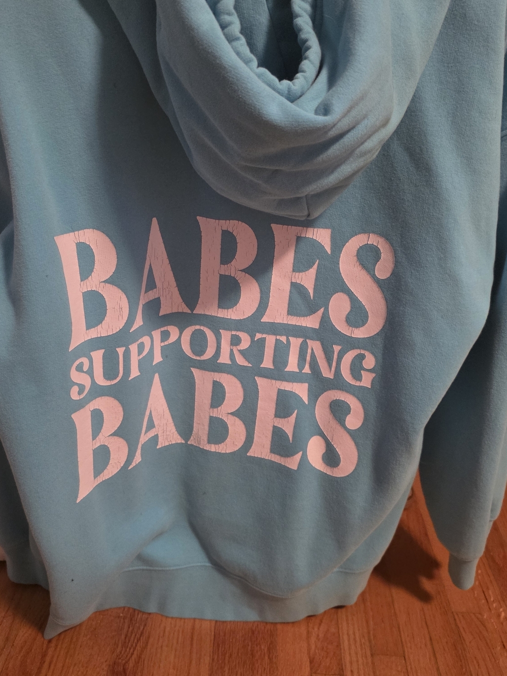 Brunette The Label Blue Hoodie with Pink 'Babes Supporting Babes' Print Sz S/M